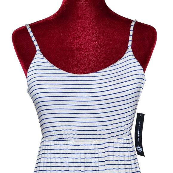 As U Wish Tank Maxi Dress Striped Jersey Knit Heather Cream Blue Small NWT - Picture 2 of 11